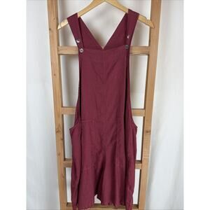 NWT Kleen Red Oversized Linen Wide Leg Short Jumper Overalls #5-0855 Size XS